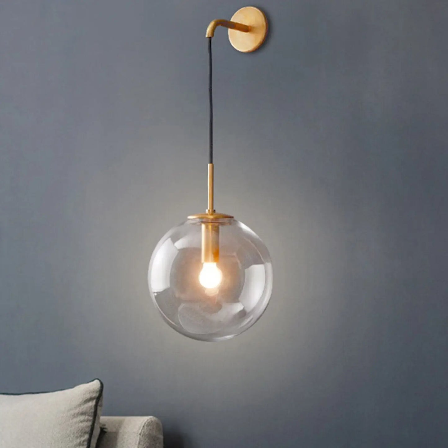 Glass Globe Wall Sconce Light Gold Hanging.