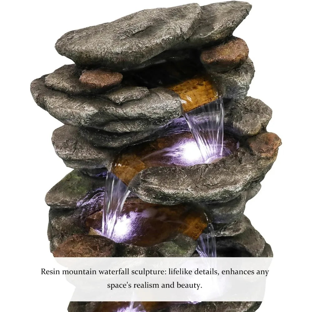 6-Tiers Cascading Rock Waterfall with LED Lights.