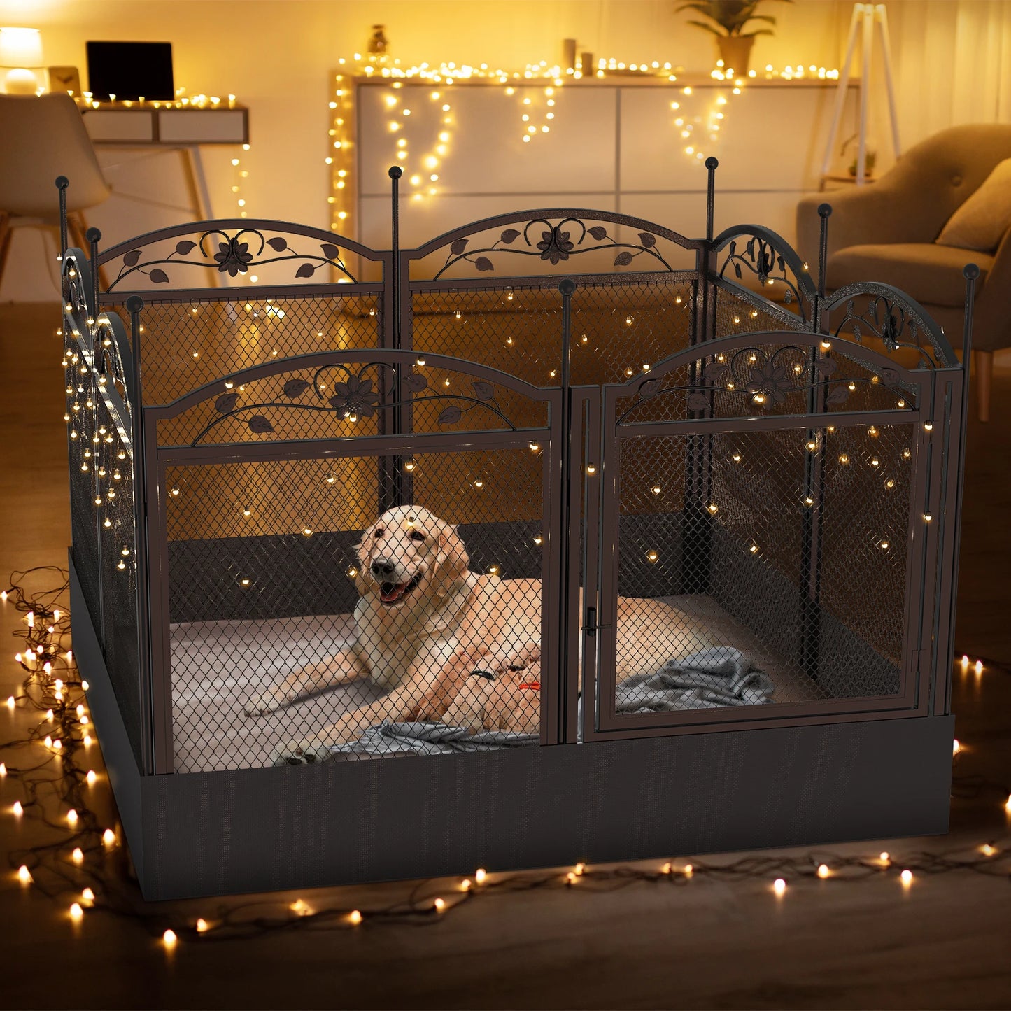 Dog Playpen with 8 Panels and Waterproof Pad