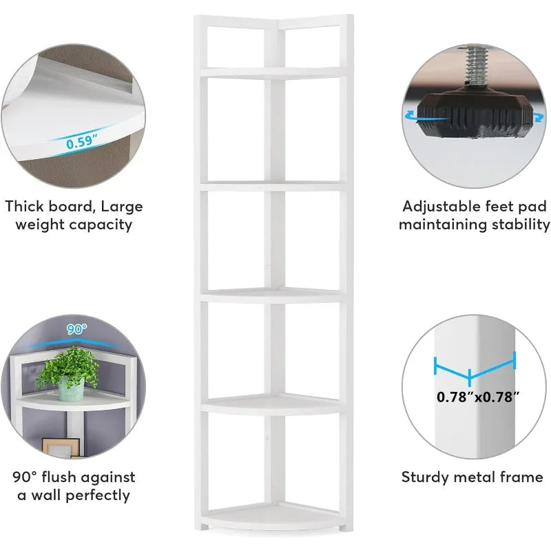 5 Tier Modern Corner Bookshelf