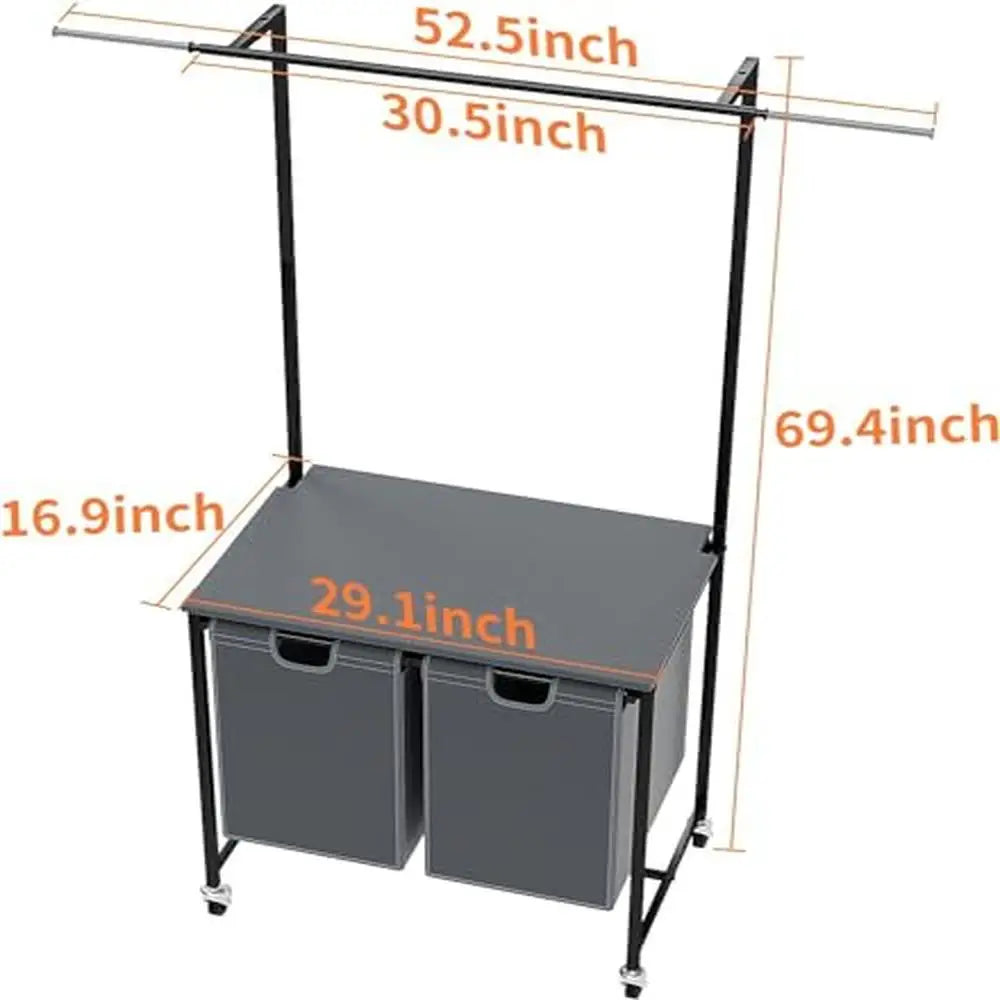 2-Section Laundry Sorter Cart, Hanging Bar, Ironing Board, Rolling Hamper.