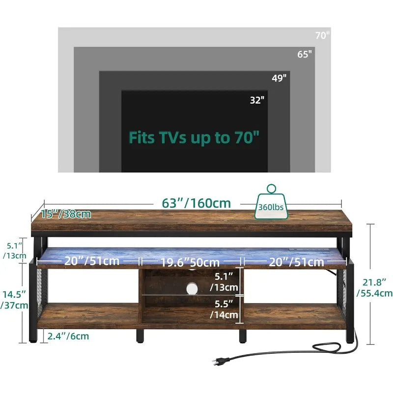 LED Television Stands w/Power Outlets for 70/65 inch.