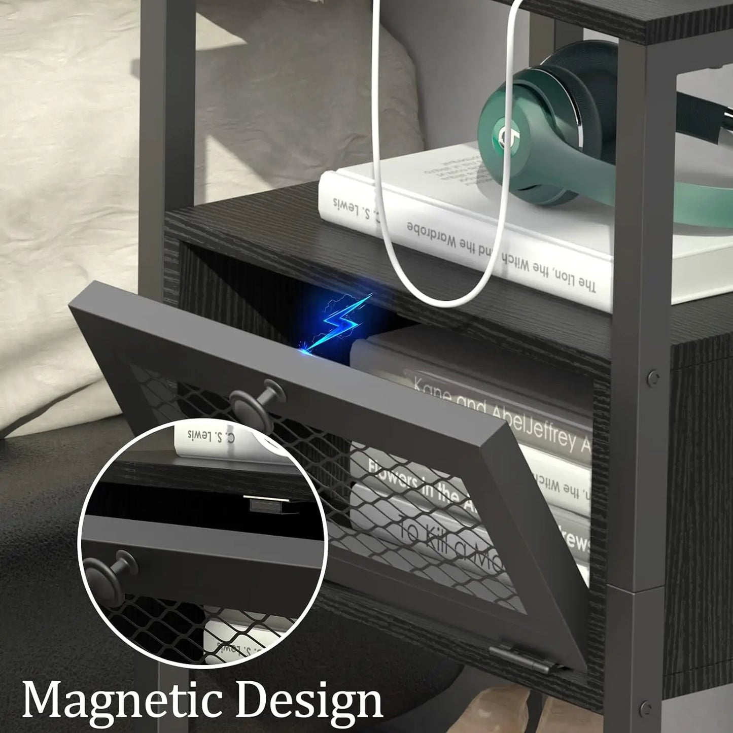 2PCs Modern Nightstand End Tables w/USB Ports.