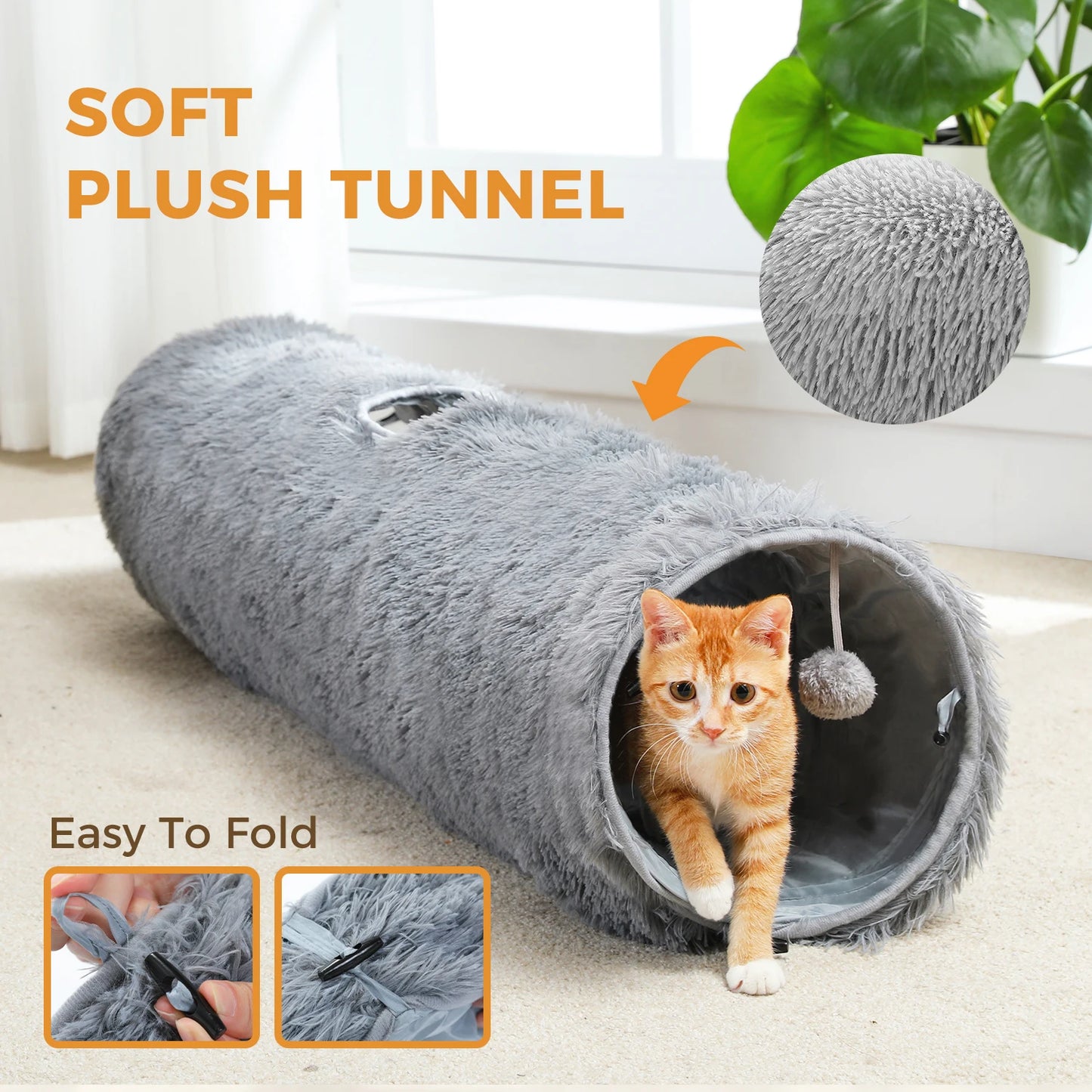 Large Tunnel, Collapsible Fluffy Toy for Cat, Rabbits & Puppies.