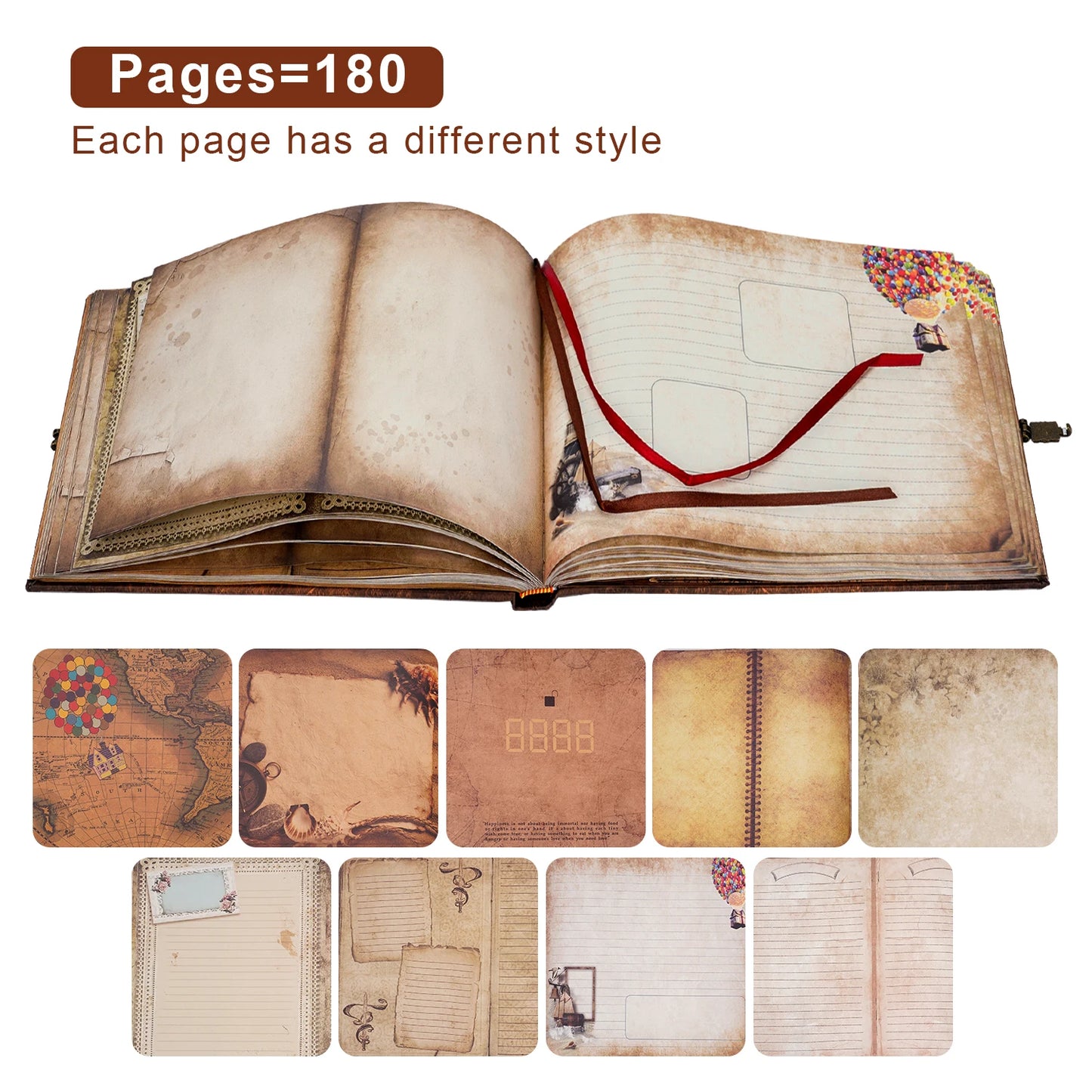 180 Page DIY Travel Photo Album. Leather Retro Adventure Book.