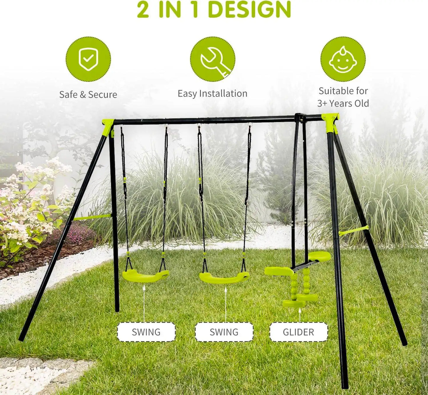 3 Swing Set Outdoor Heavy-Duty Metal Playset.