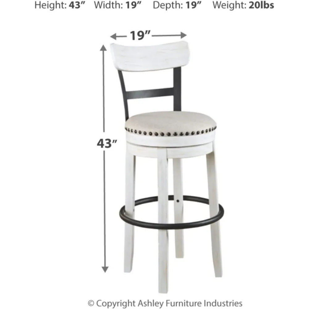 30" Modern Swivel Pub Height Barstool, Whitewash.