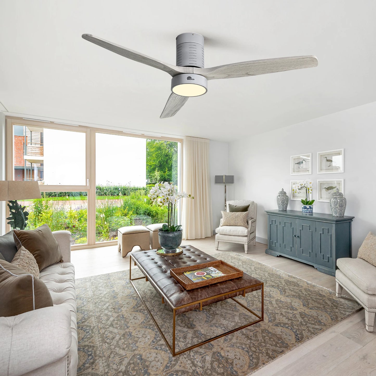 Modern 52-inch Ceiling Fan W/ Adjustable LED Reversible DC Motor.