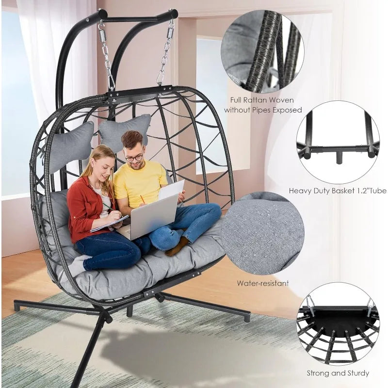 Double Hanging Egg Chair with Stand for 1 or 2.