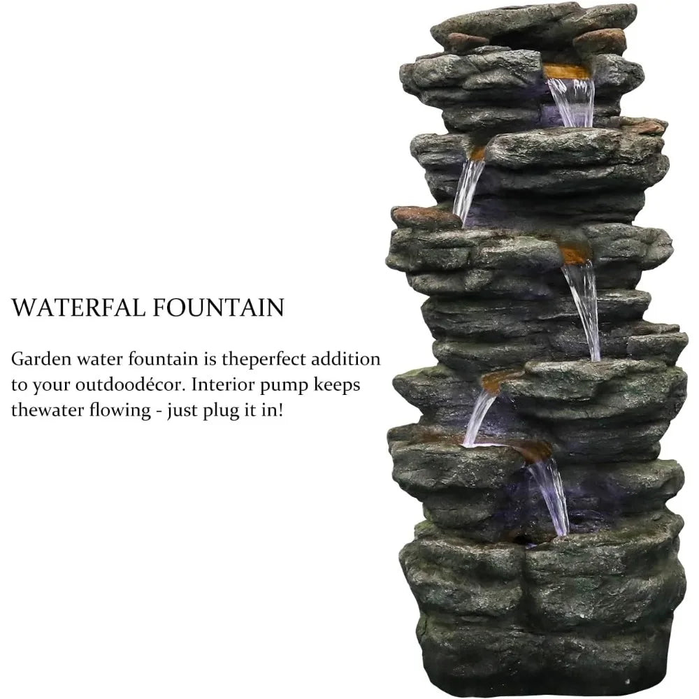 6-Tiers Cascading Rock Waterfall with LED Lights.