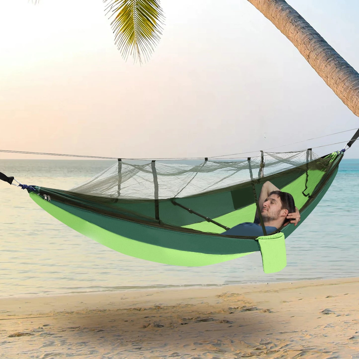 Outdoor Hammocks with Mosquito Net and Tree Straps.