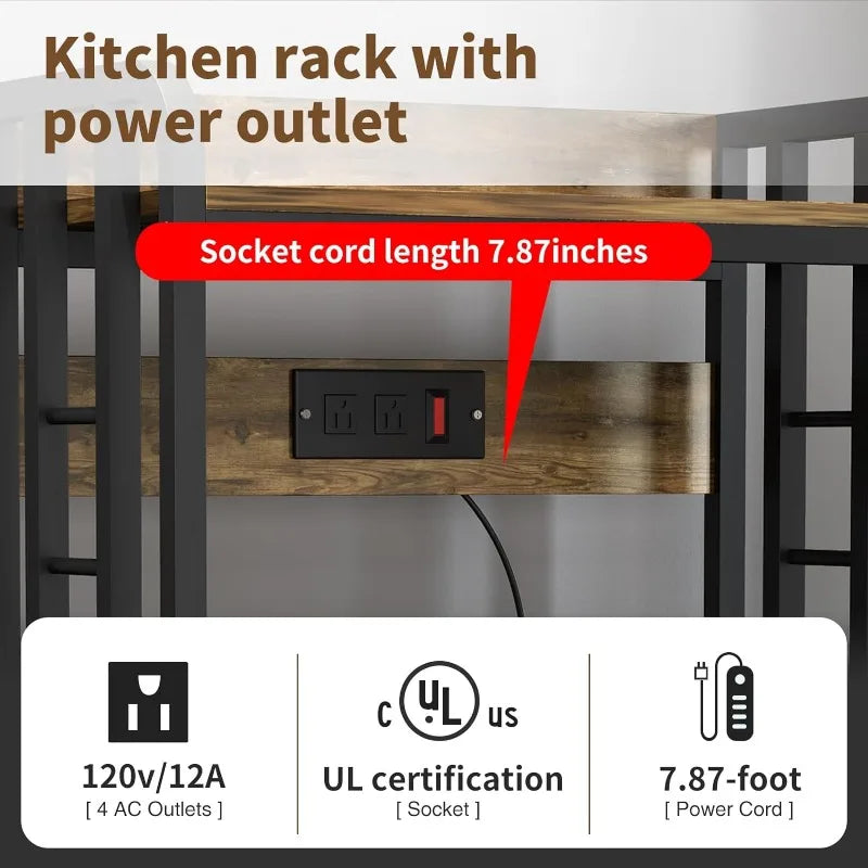 Bakers Rack w/Power Outlet, 4-Tier Kitchen Storage.