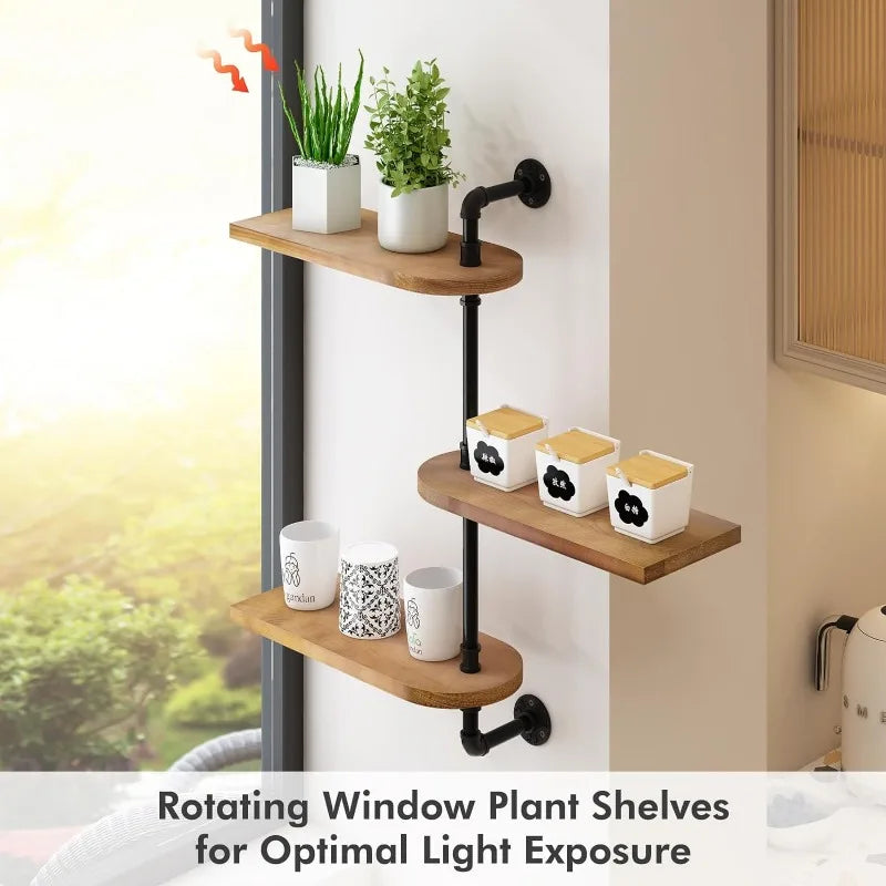 3-Tier Rotating  Wooden Window Plant Shelf.