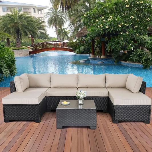 7 Pieces Outdoor PE Wicker Furniture Set.