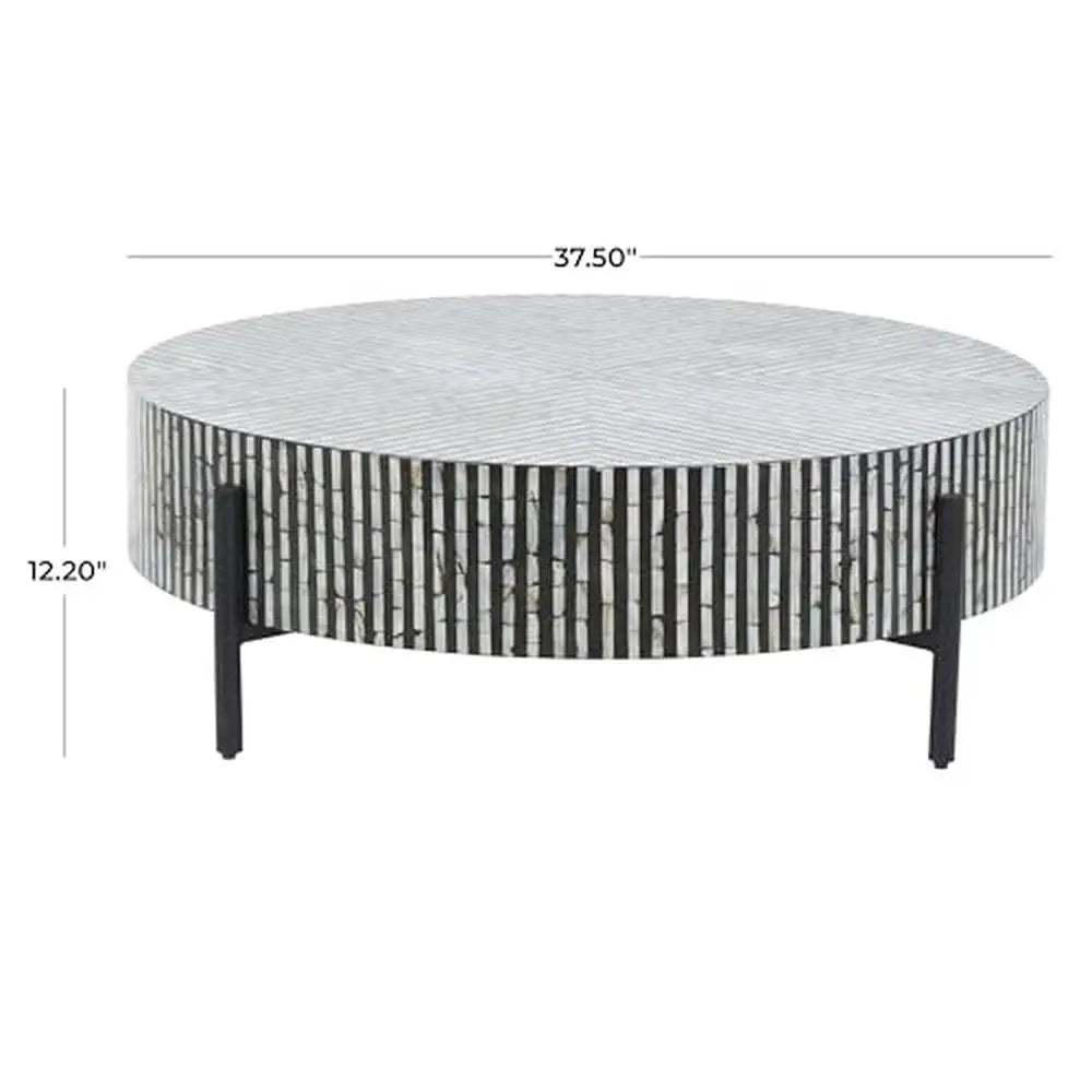 Modern Geometric Mother of Pearl Coffee Table, Round.