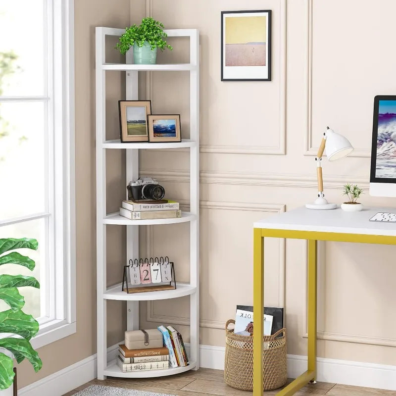 5 Tier Modern Corner Bookshelf