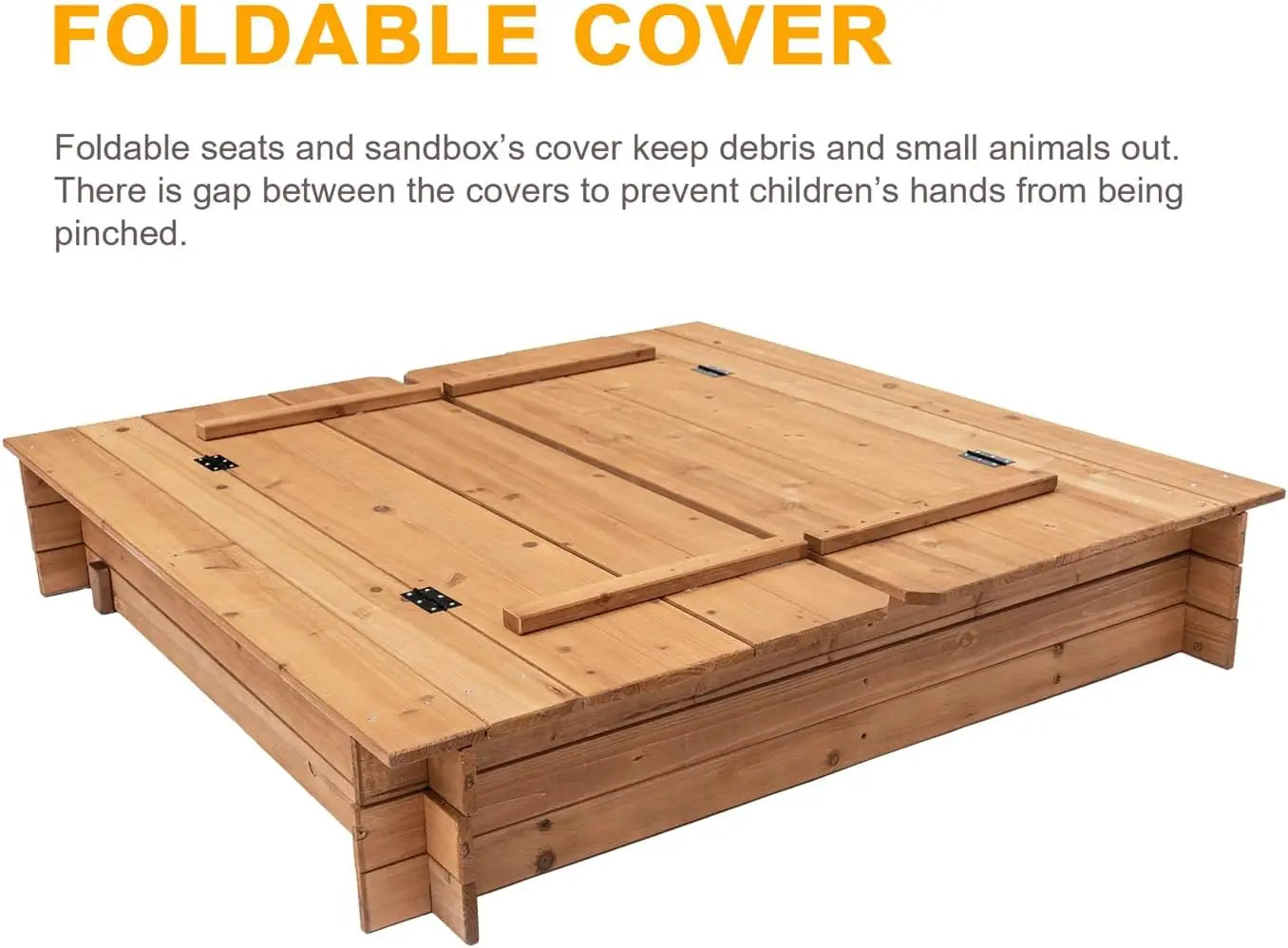 48" Wood Sandbox with 2 Bench Seats & Lid for Kids.