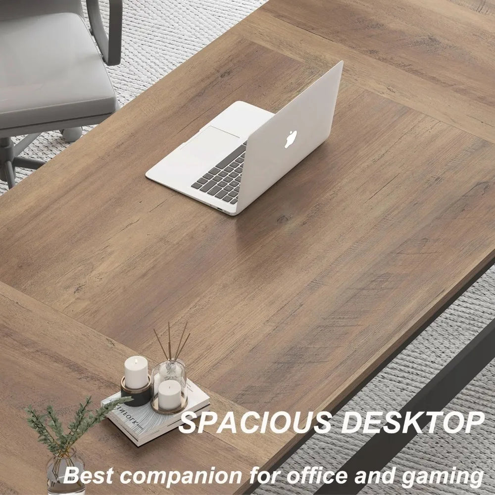 Industrial Large Wood Metal Office Desks, Farmhouse Workstation.