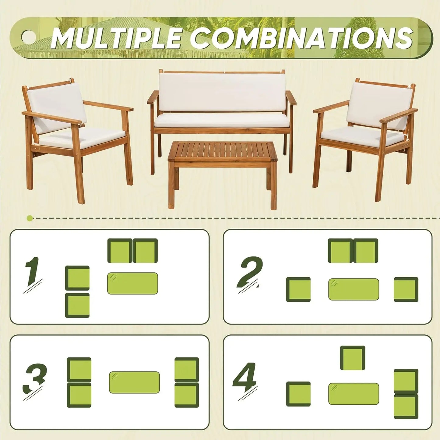 Patio Furniture Outdoor Acacia Wood / Table & Cushions