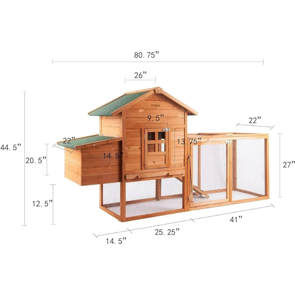 Waterproof Wooden Hen House for 2-4 Chickens, Nesting Box, Cover.