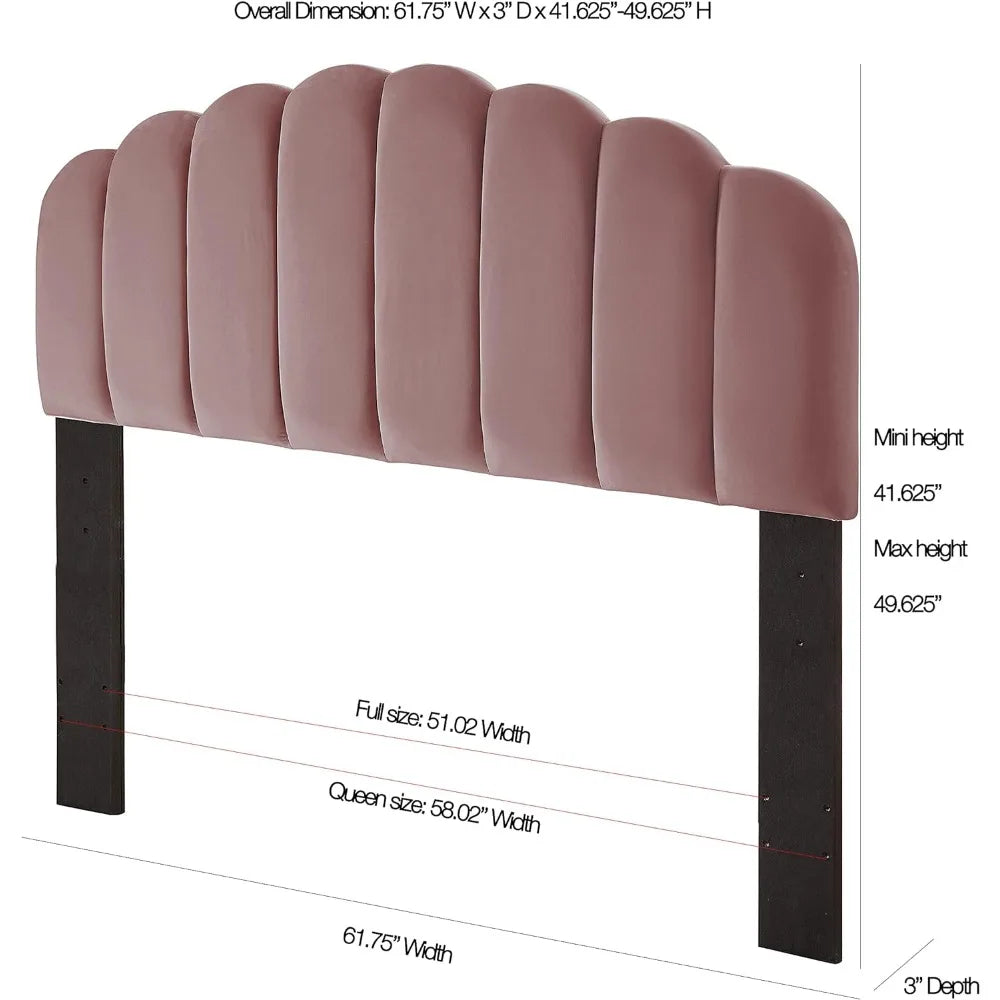 Queen Full Size, Rose Tufted Velvet Upholstered Headboard Channel