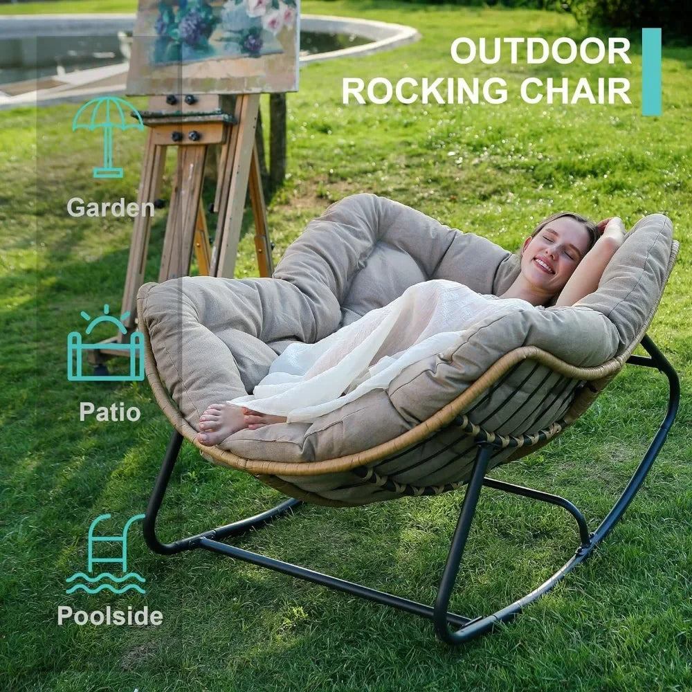 Indoor, Outdoor Rattan Wicker Lounge Rocking Chair, 450 lbs Capacity.