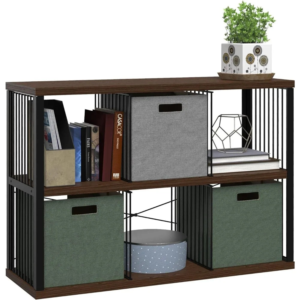 Wooden Frame Bookshelf Storage Box Bookshelf Metal Frame