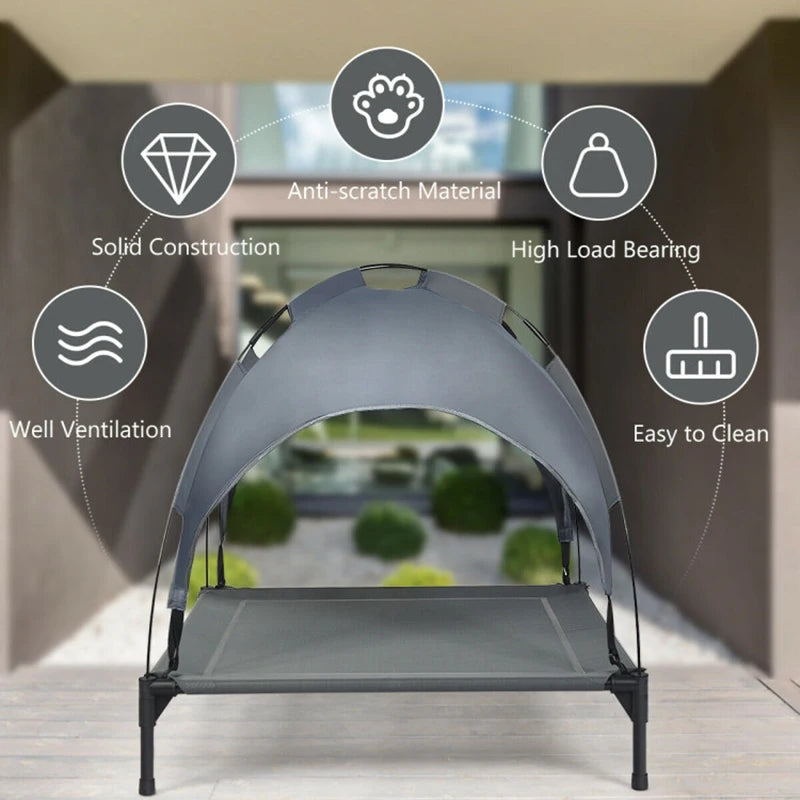 Portable Elevated Outdoor Pet Bed with Removable Canopy.