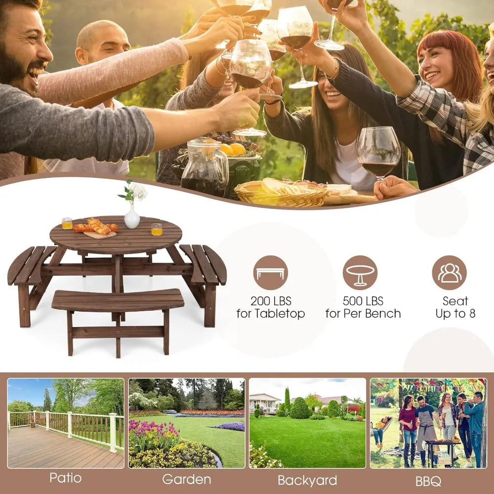 Patio Camping Table, Round Patio Table With Seat & Umbrella