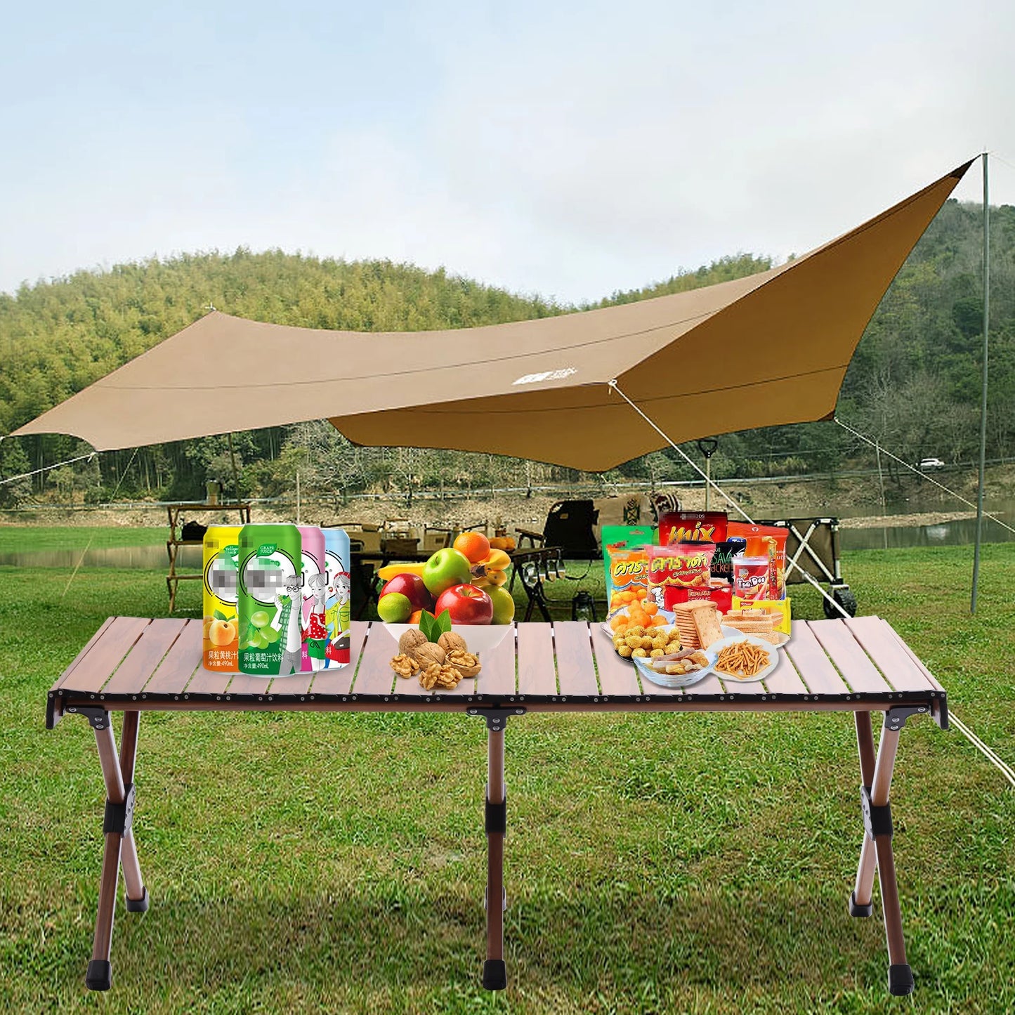 Portable Folding Camping Aluminum Roll-Up Table 4-6 Persons