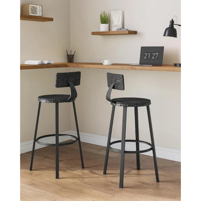 Set of 2 Bar Stools, 28.7 Inches with Back.