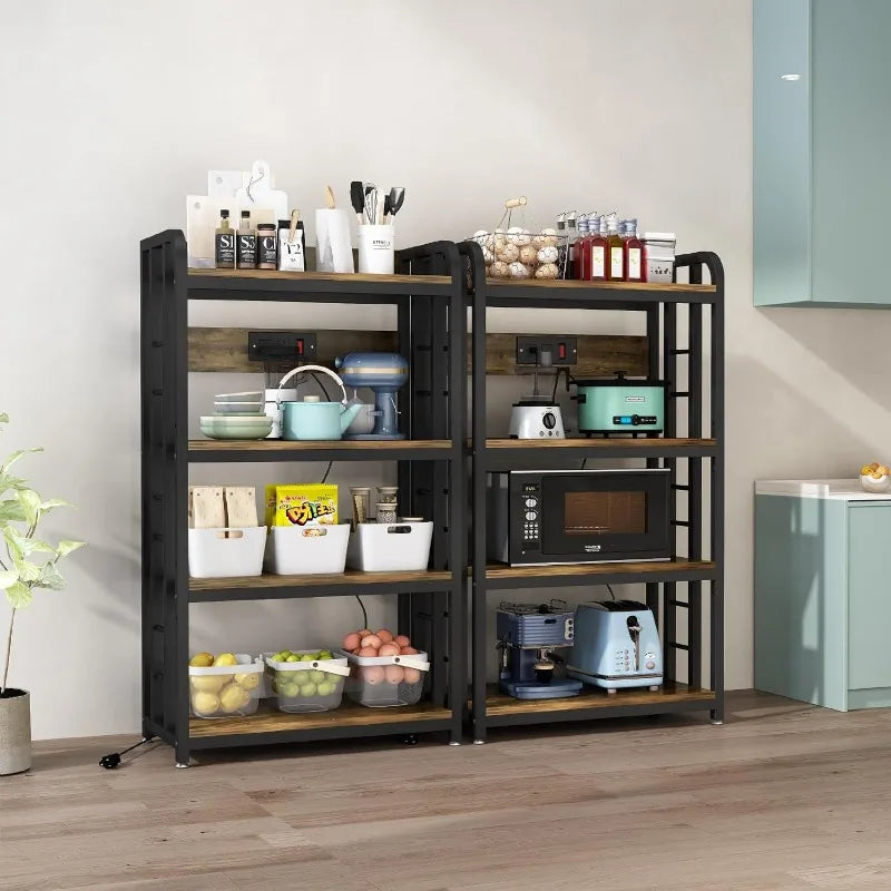 Bakers Rack w/Power Outlet, 4-Tier Kitchen Storage.