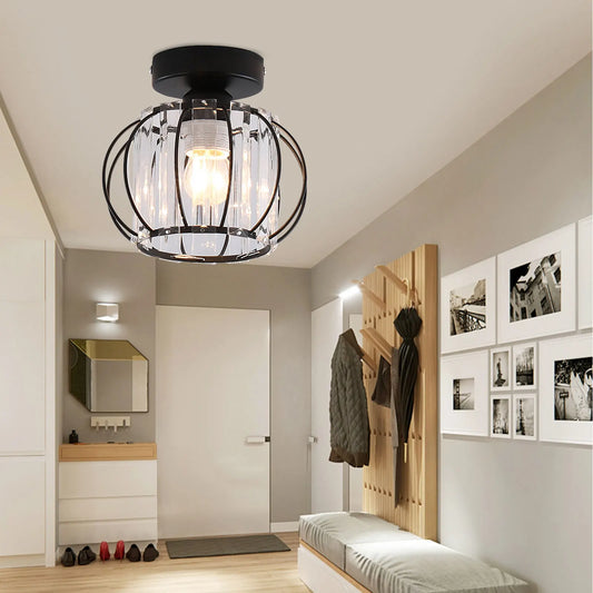 Ceiling Lamp Semi Flush Mount, Small Crystal Chandelier in Cage.