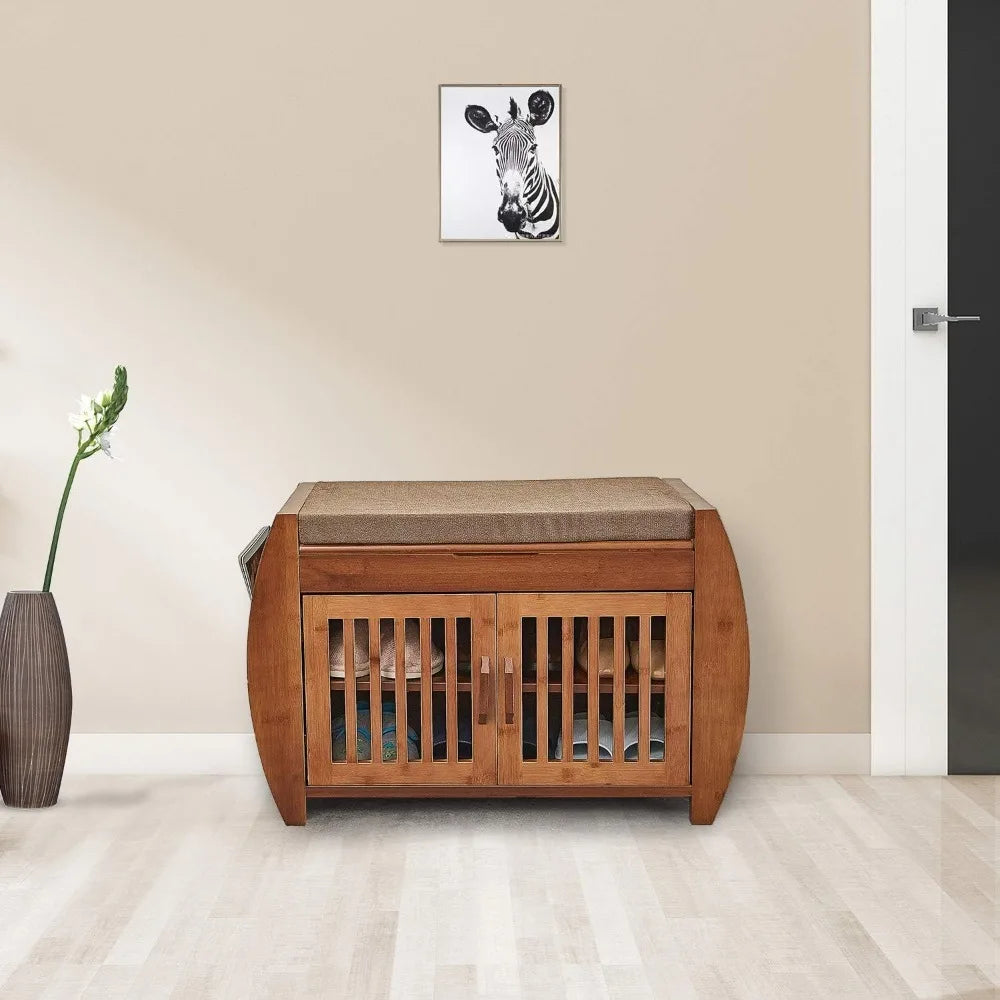 Bamboo shoe cabinet storage bench & organizer.