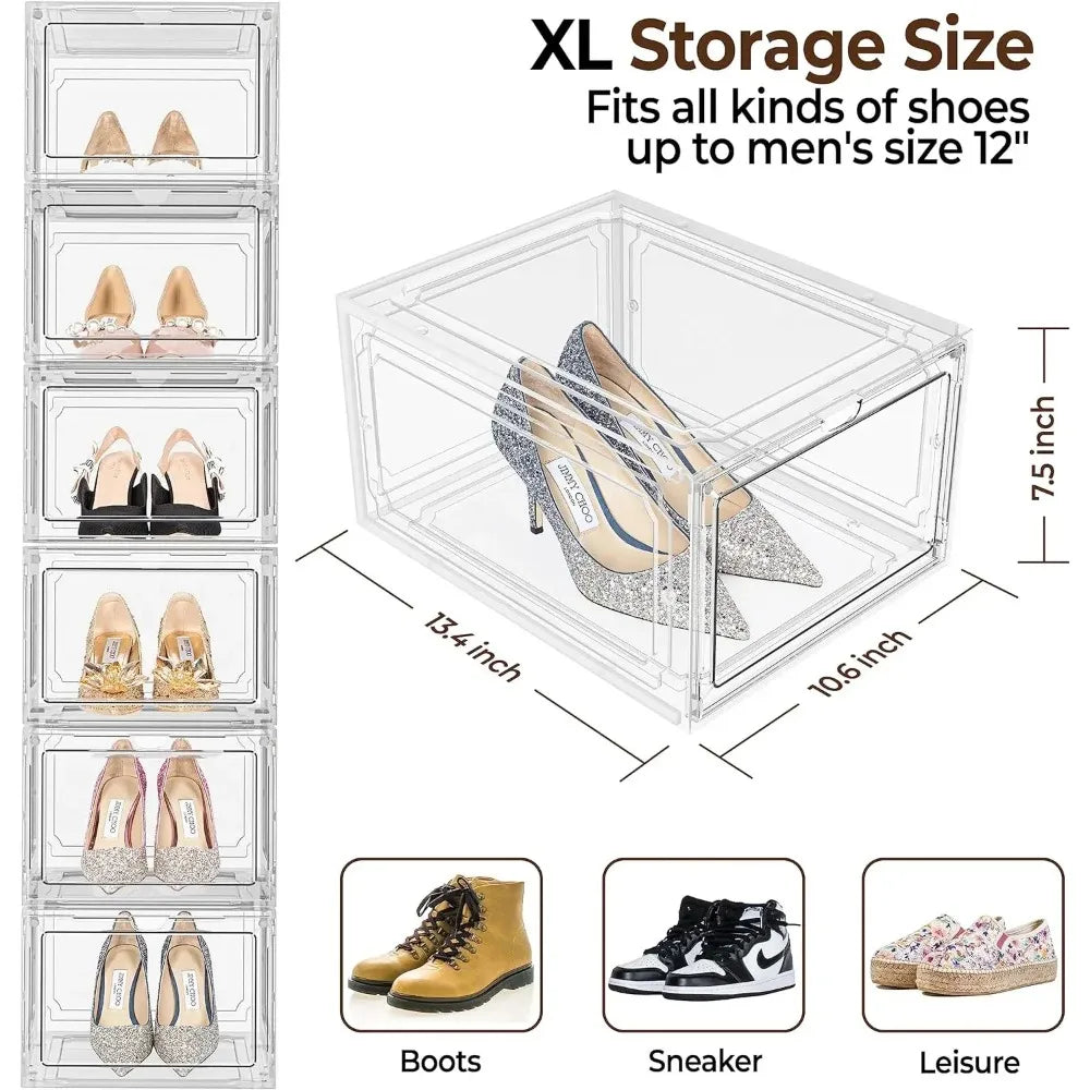 6 pack Stackable Shoe Storage Bins With Magnetic Front