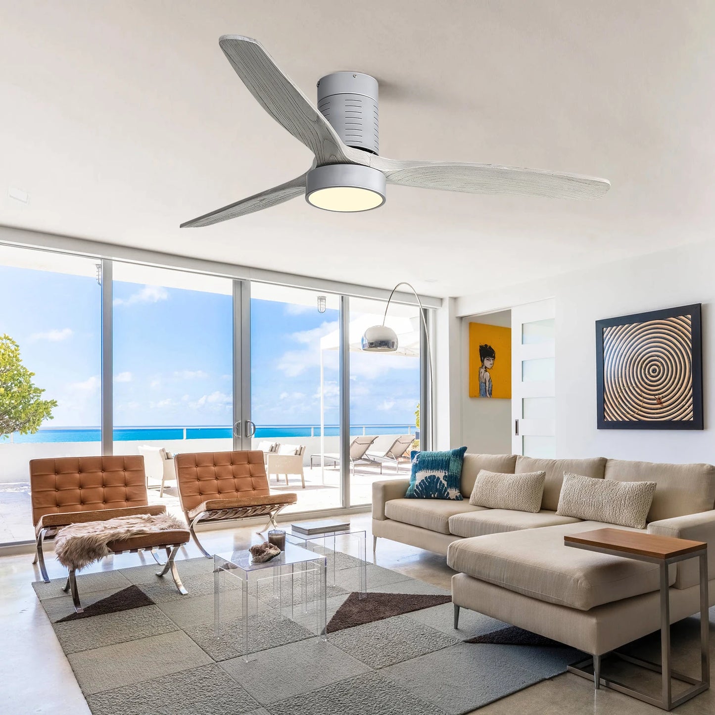 Modern 52-inch Ceiling Fan W/ Adjustable LED Reversible DC Motor.