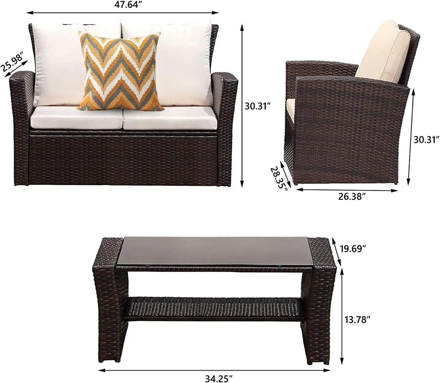 Patio Furniture Set Outdoor Wicker Sectional Sofa Chair w/ Cushion & Coffee Table