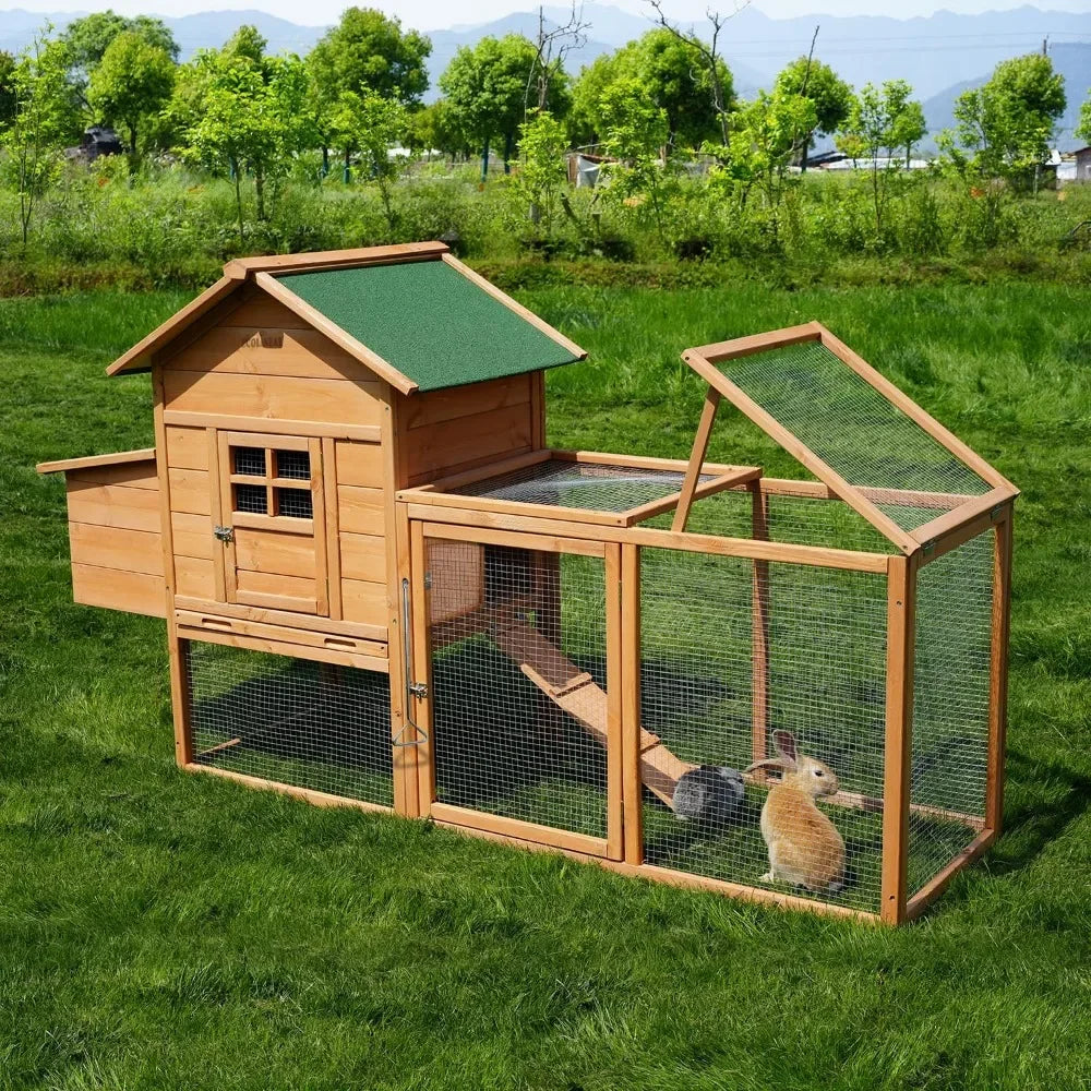 Waterproof Wooden Hen House for 2-4 Chickens, Nesting Box, Cover.