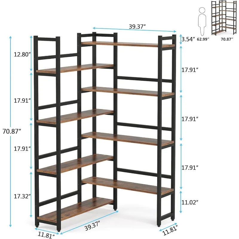 70.8”  8-Tier Industrial Corner Bookcase with Metal Frame