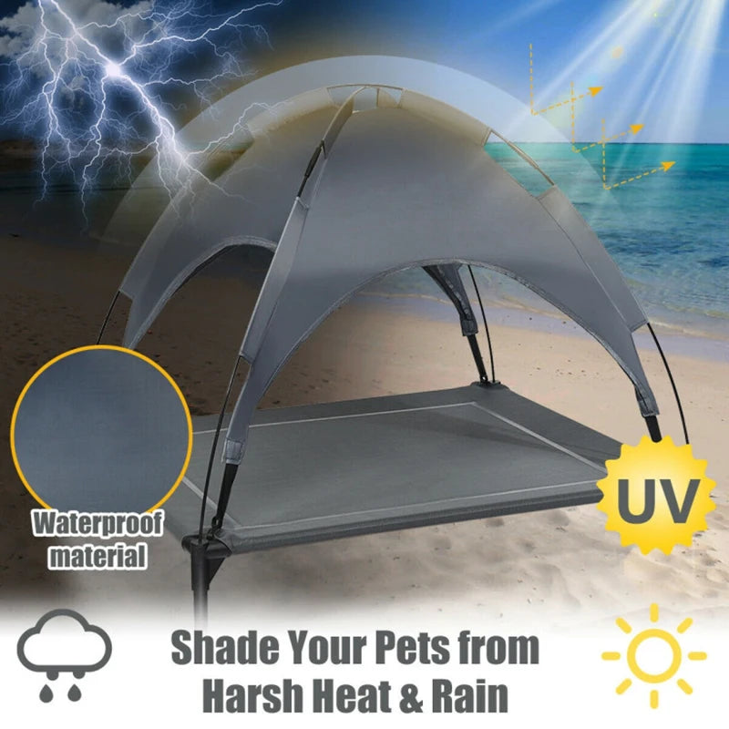 Portable Elevated Outdoor Pet Bed with Removable Canopy.