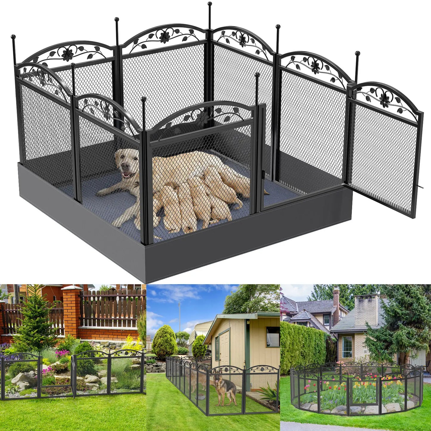 Dog Playpen with 8 Panels and Waterproof Pad