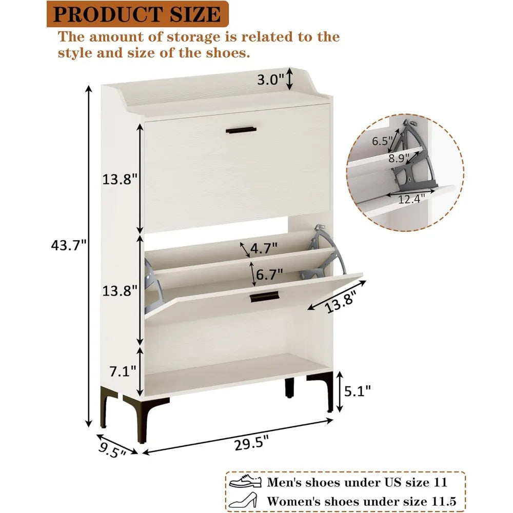 Modern Hidden Shoe Organizer, Freestanding w/2 Flip Drawers.