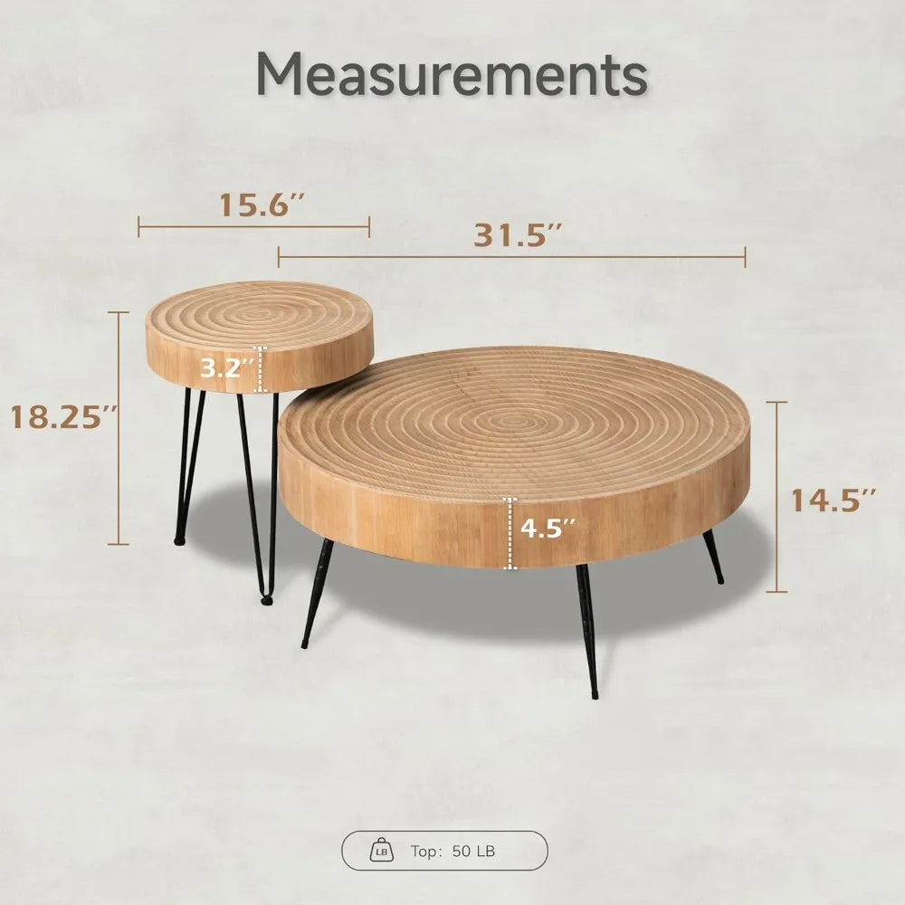 Modern Farmhouse LR Coffee Table Set, Handcrafted Wood Ring.