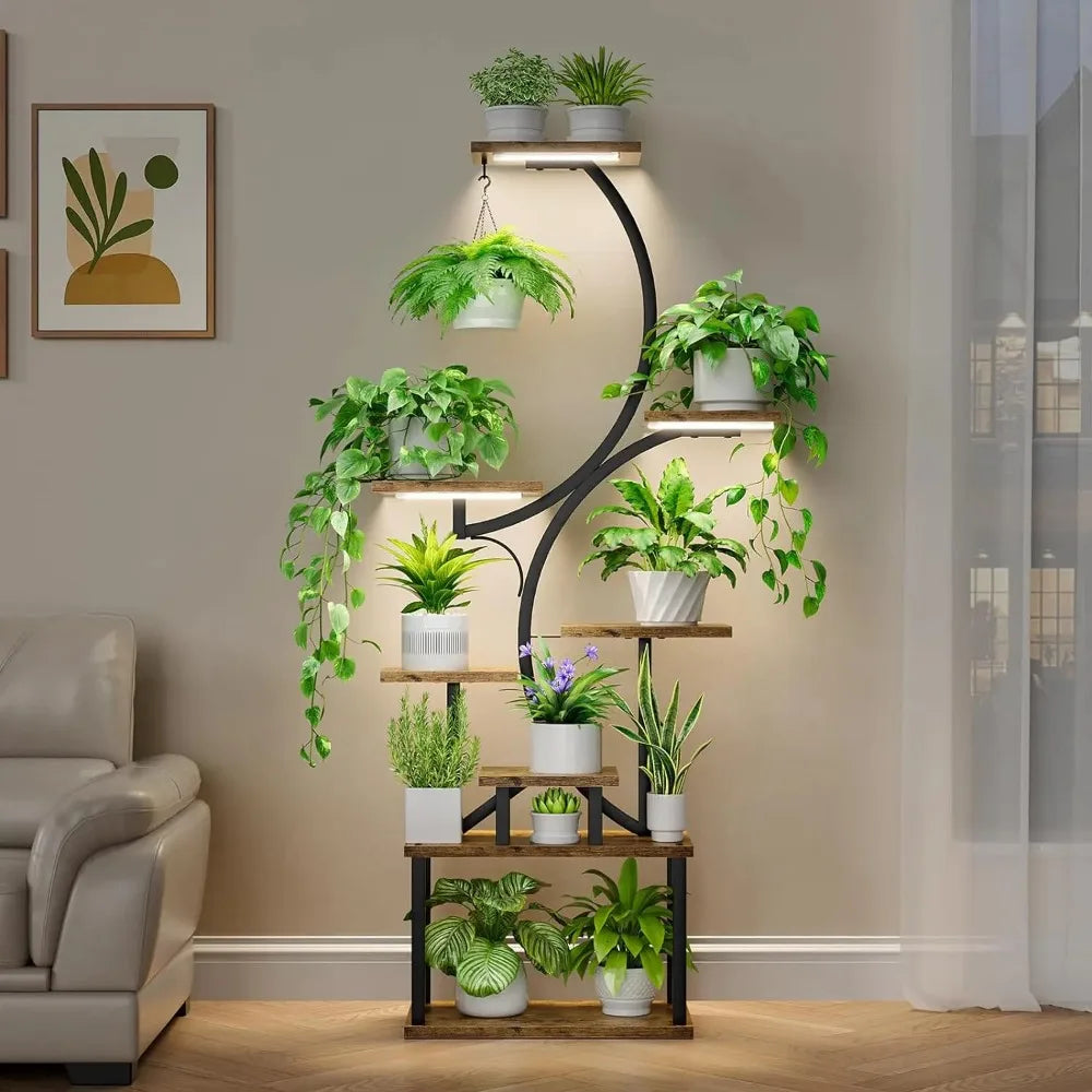 62" Plant Stand Indoor with Grow Lights, 8 Tiered.