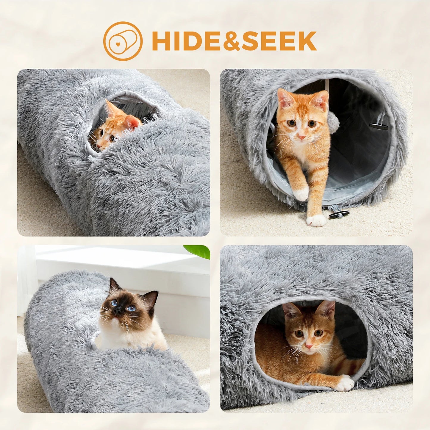 Large Tunnel, Collapsible Fluffy Toy for Cat, Rabbits & Puppies.