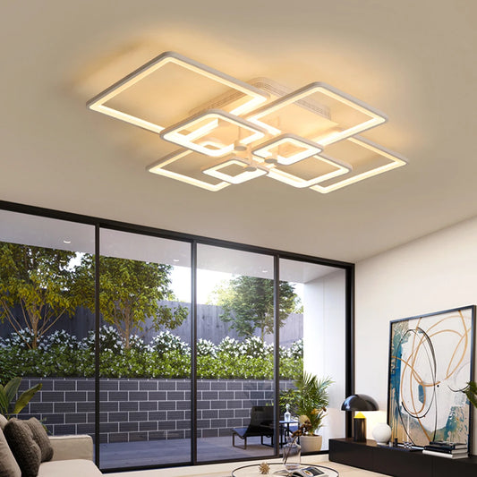 Modern LED Ceiling Light, 8-Heads Square Frame Acrylic.