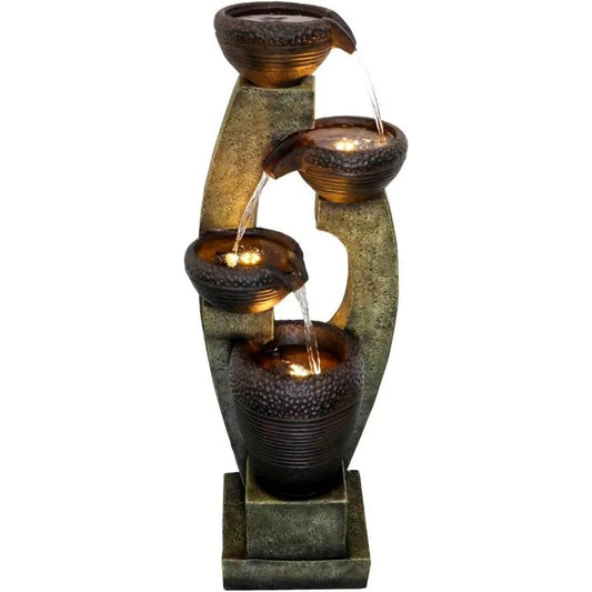 40 Inch Tall Modern Outdoor Fountain and LED Lights.