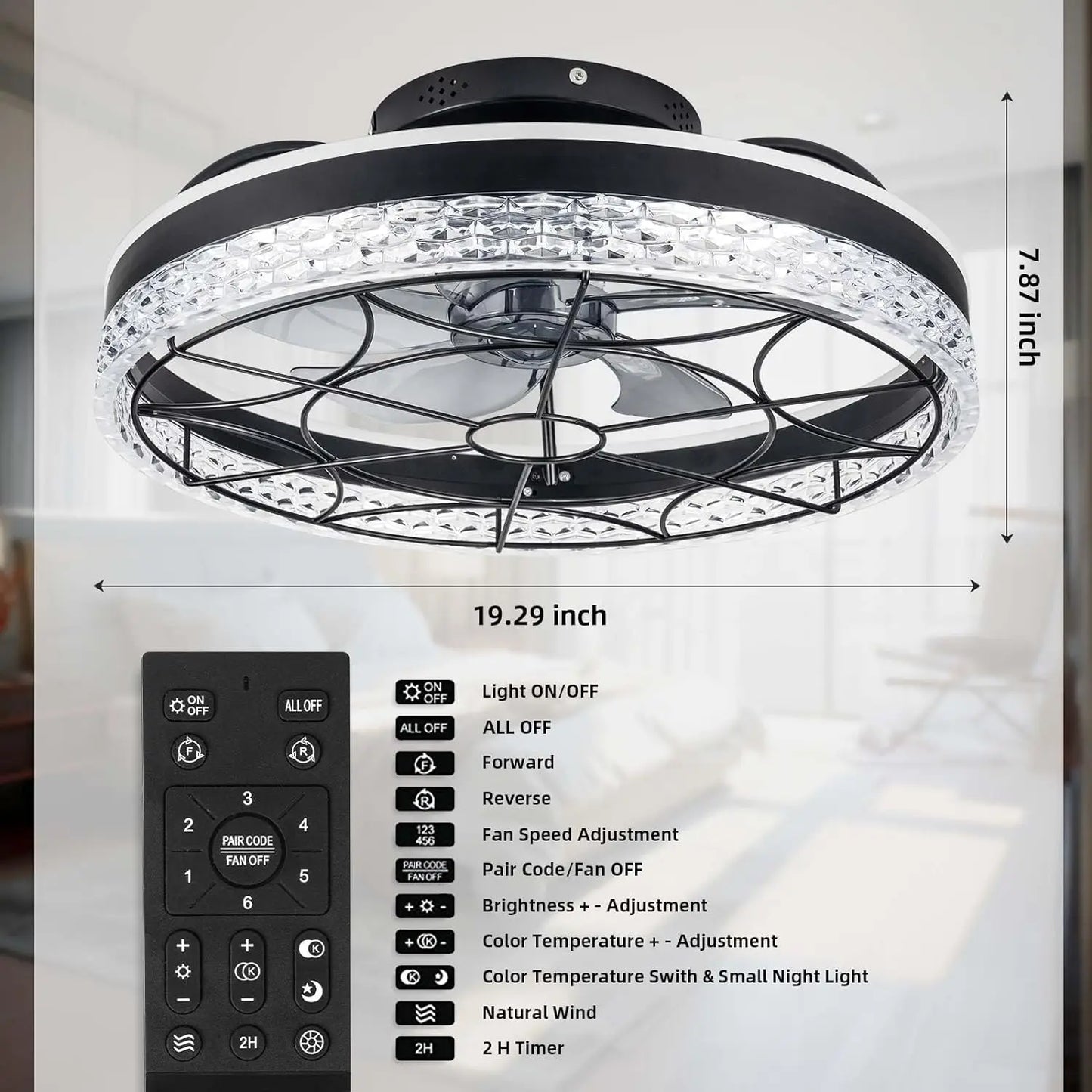 Modern Ceiling Fans with Lights & Remote, 6-Speed, Smart Timing.