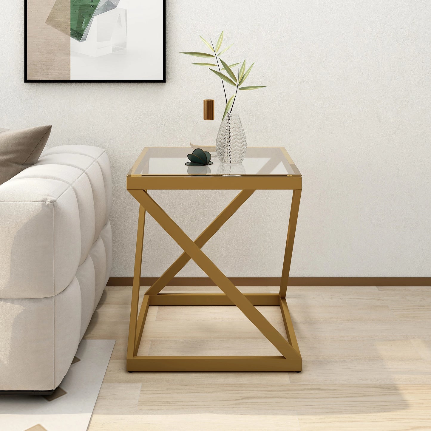 Modern Living Room or Bedside Gold Glass Table