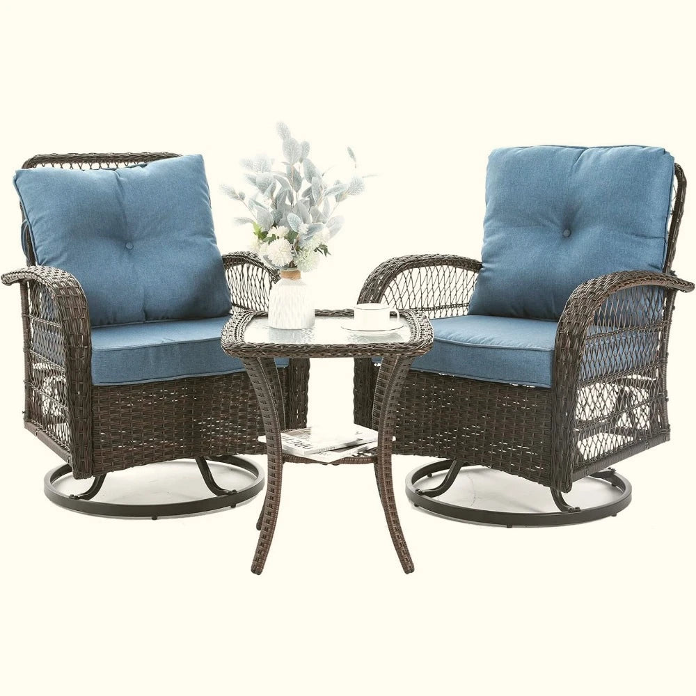 3 Pieces Wicker Patio Bistro Set w/ Rocking Chairs & Table.